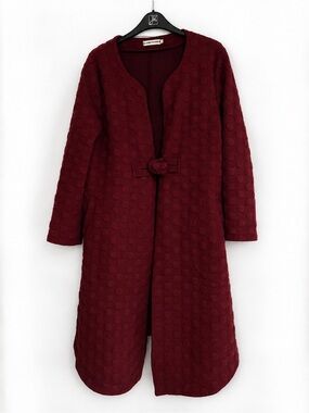Women's Textured Long Coat - Burgundy